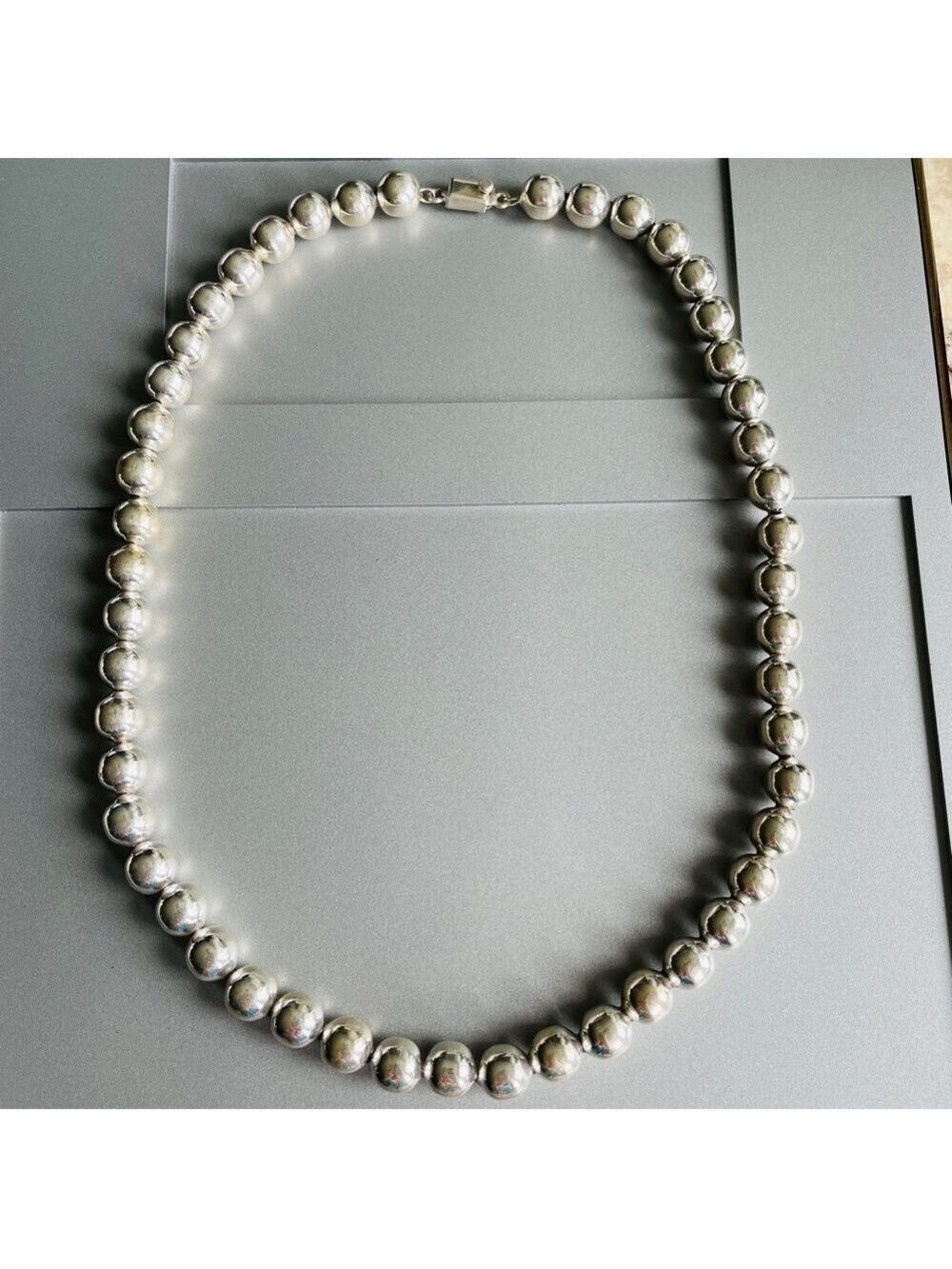 Vintage Taxco Mexico Sterling Silver Ball Beaded Necklace Signed Heavy!